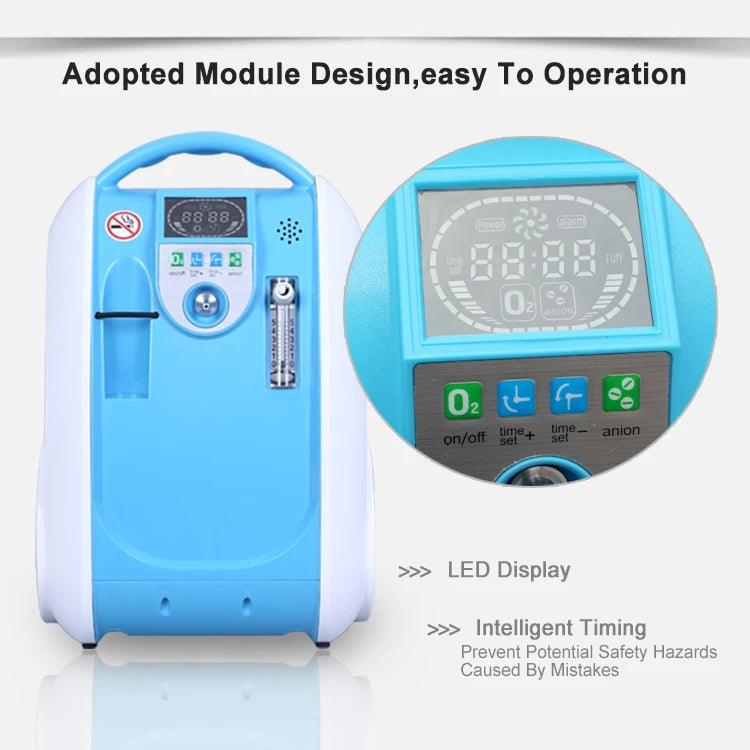 5L Portable Oxygen Concentrator for Home Use – Quiet 24H Operation, Adjustable Flow