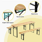 3pc Wooden Outdoor Dining Set with Folding Table and Benches – Seats 6