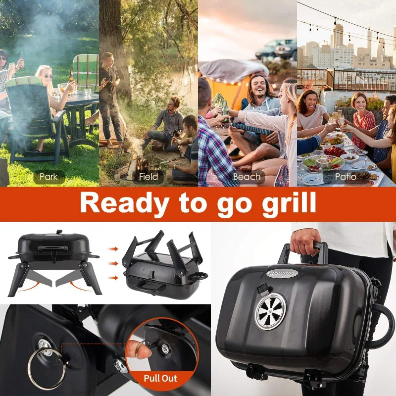 18-Inch Portable Charcoal BBQ Grill with Warming Rack