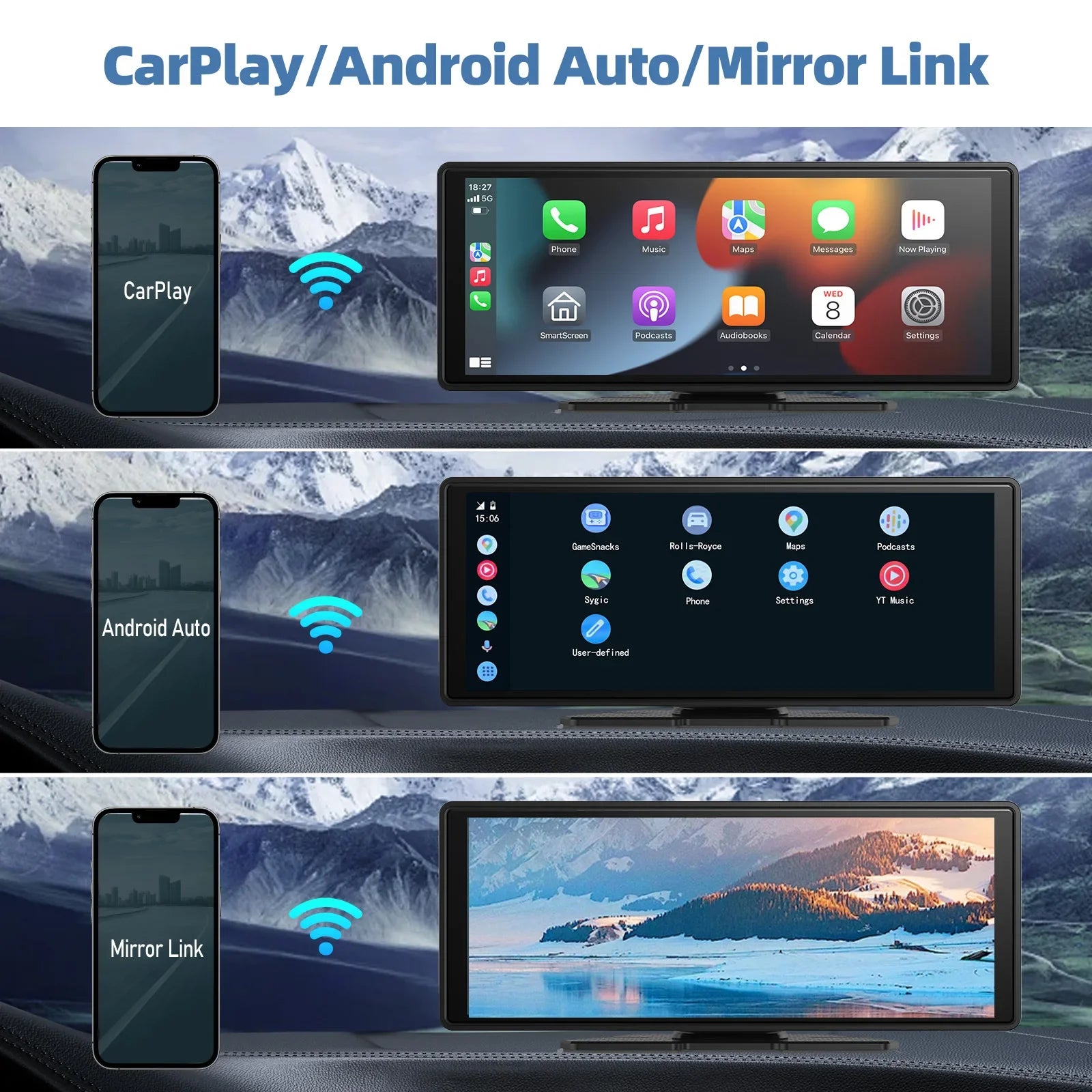 Universal 10.26" Car Touchscreen with CarPlay, Android Auto & Rear Camera Support