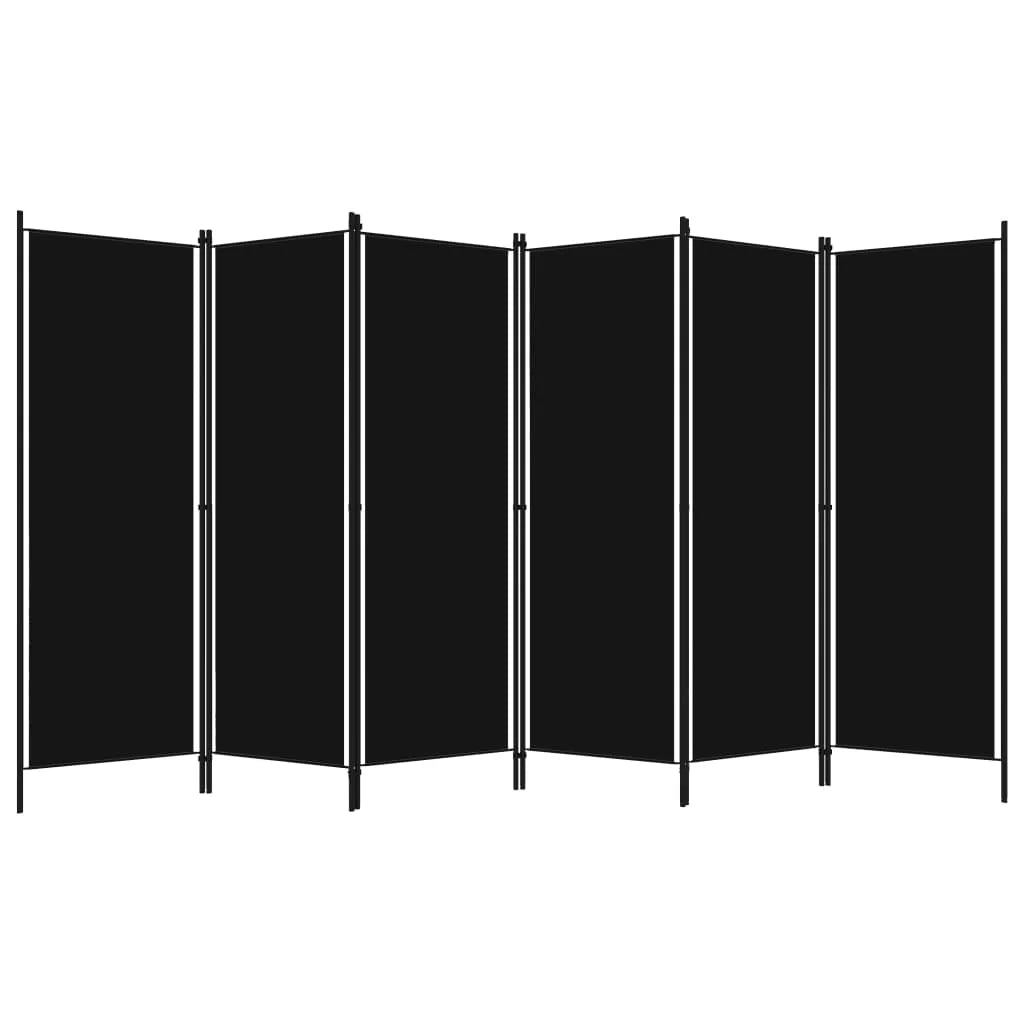 6-Panel Foldable Room Divider Privacy Screen – 300x180cm Fabric & Iron Frame, Black