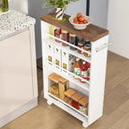 Slim Rolling Storage Cart with 3 Shelves and Lockable Wheels for Kitchen, Laundry and Bathroom White