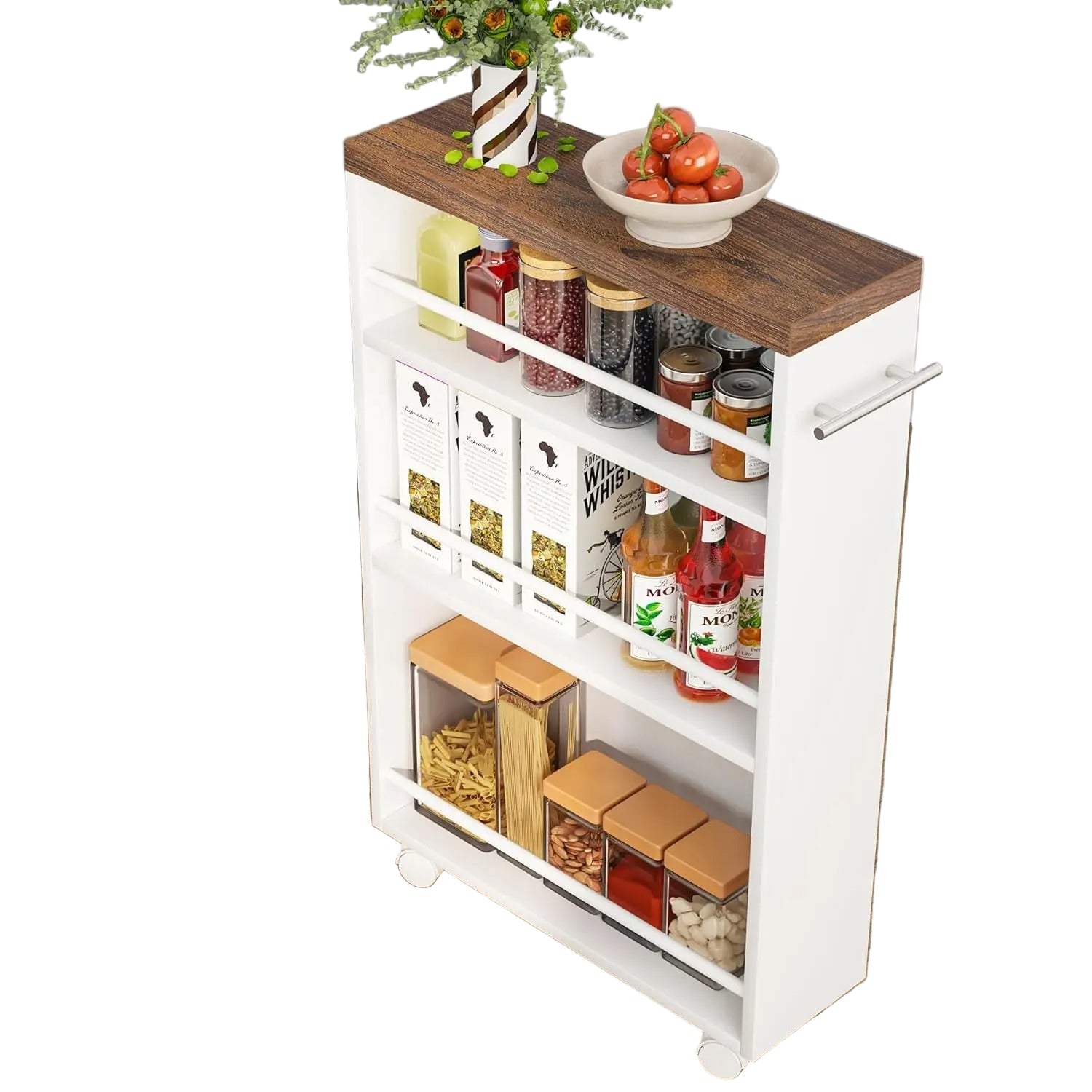 Slim Rolling Storage Cart with 3 Shelves and Lockable Wheels for Kitchen, Laundry and Bathroom White