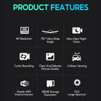 170° Wide-Angle Dashcam with WiFi and 4K Resolution
