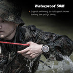 Solar Powered Outdoor Digital Watch with Altimeter Waterproof 50M, Luminous Display (Black)
