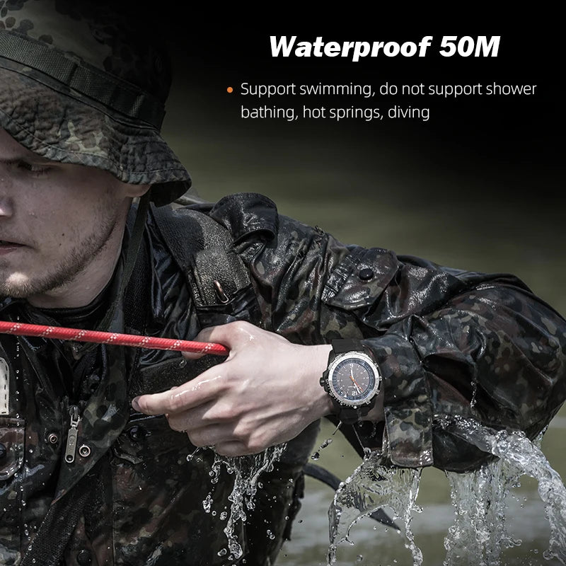 Solar Powered Outdoor Digital Watch with Altimeter Waterproof 50M, Luminous Display (Black)