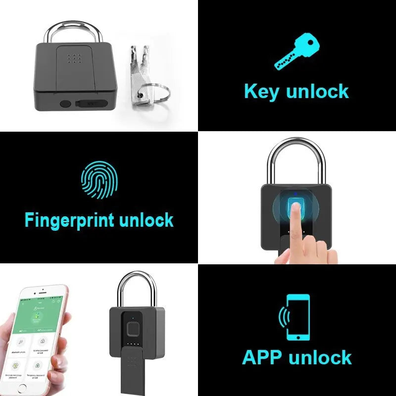 Bluetooth Fingerprint Padlock with App Control & Mechanical Key Backup
