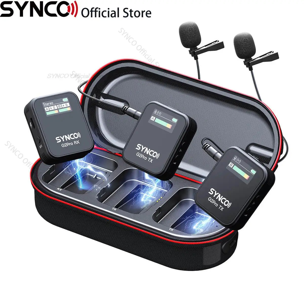 2-Transmitter Lavalier Mic with Real-Time Monitoring & Charging