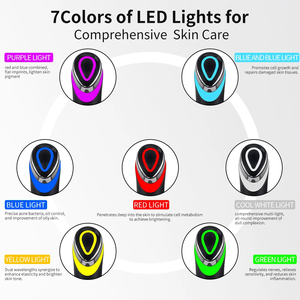 7-Color LED Facial Massager with EMS Microcurrent & Skin Rejuvenation – Rechargeable, Home Use