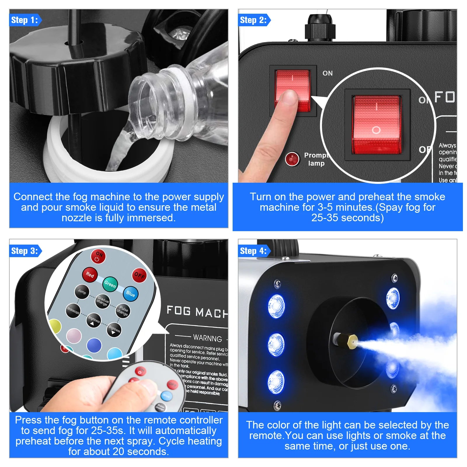 1200W Fog Machine with RGB LED Lights and Wireless Remote for Stage or Party Use