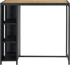 Outdoor Bar Table with 3-Tier Storage Rack – Black Rattan & Acacia Wood Top