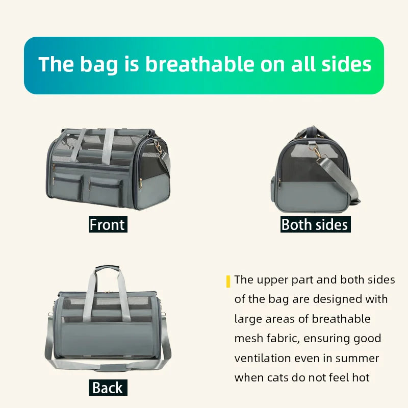 Waterproof Foldable Pet Carrier Bag Large Capacity Travel Tote for Cats and Small Dogs