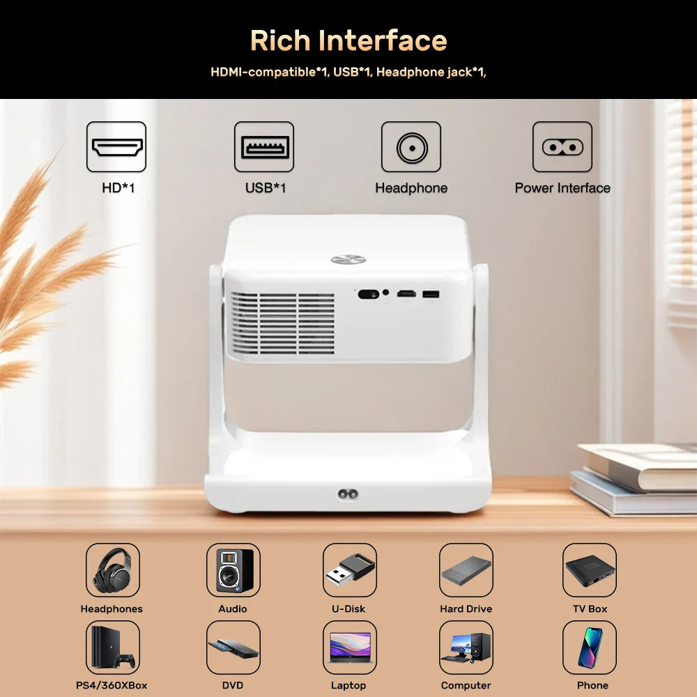600ANSI Mini Home Projector with Bluetooth and 4K Support, D1 Android version