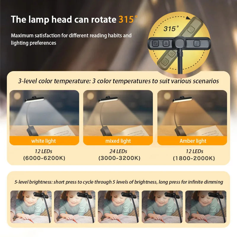 Flexible  Battery Rechargeable Warm/Cool LED Reading Lamp