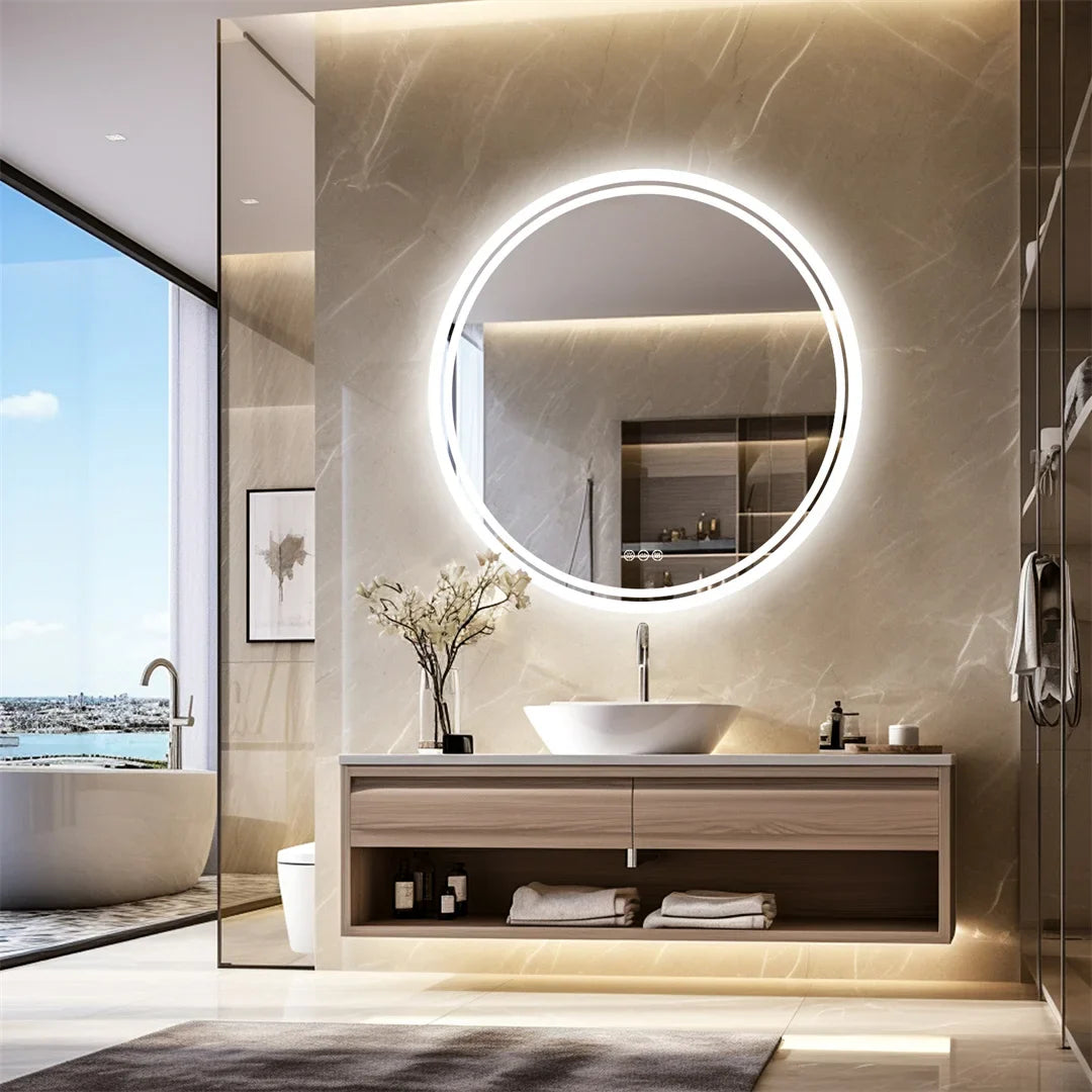 Smart Round LED Bathroom Mirror 60cm with Touch Control & Waterproof Design