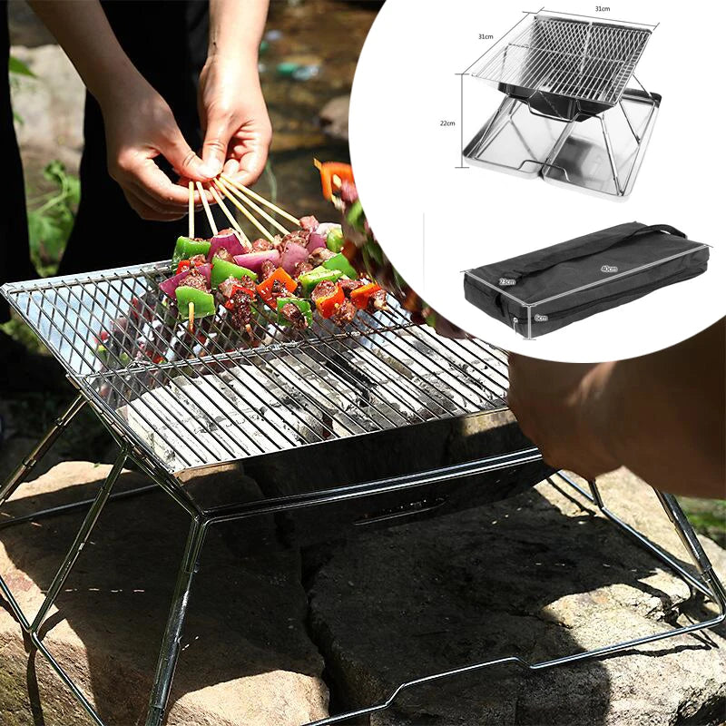 Portable BBQ Grill 31x31cm for Outdoor Cooking Steel Frame