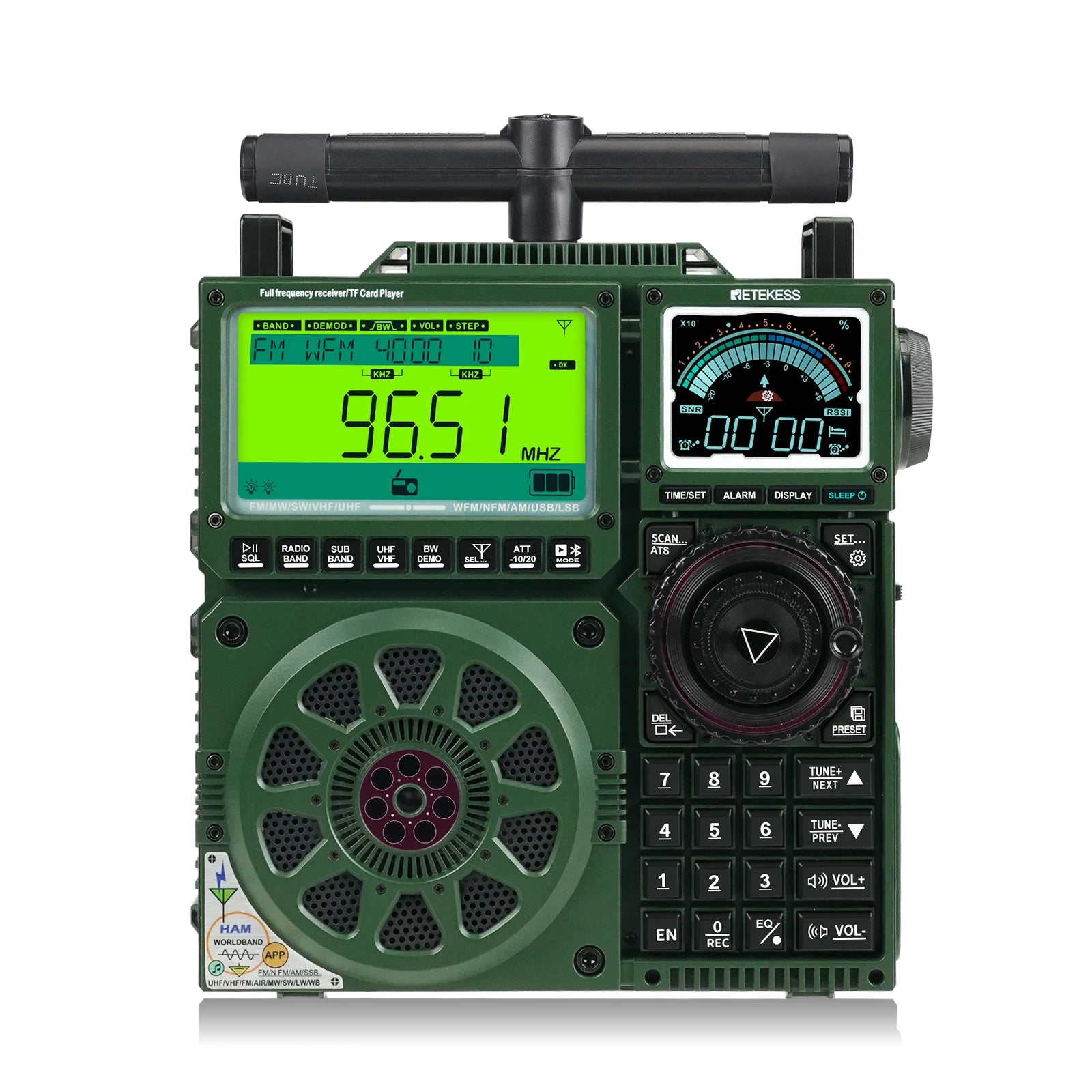 Retekess TR113 Full Band Portable Radio with Bluetooth, Dual Speakers & 1600 Presets