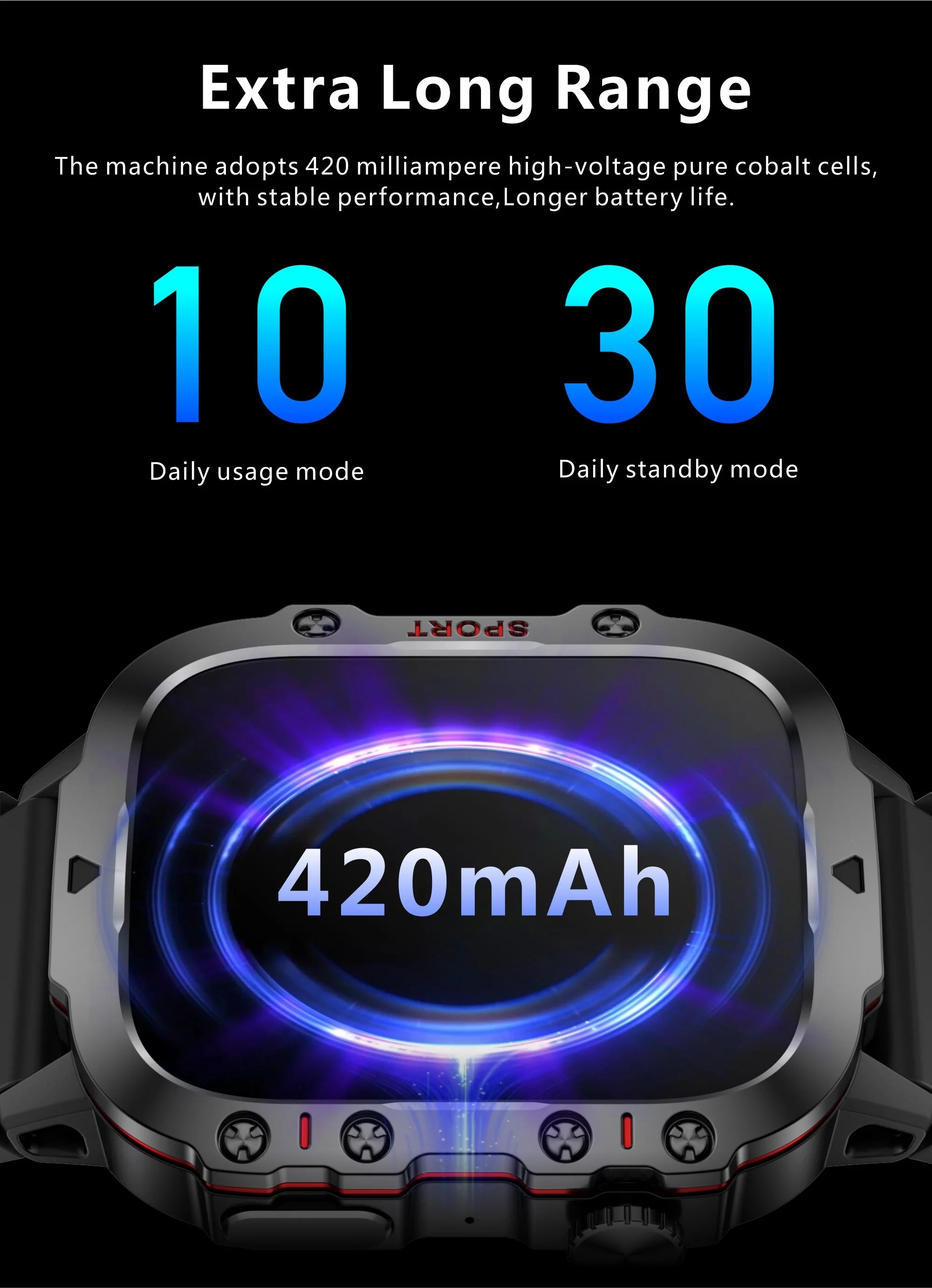 Rugged Outdoor Smartwatch with 1.96" AMOLED Screen, 5ATM Waterproof, Bluetooth Calling & Fitness Tracker