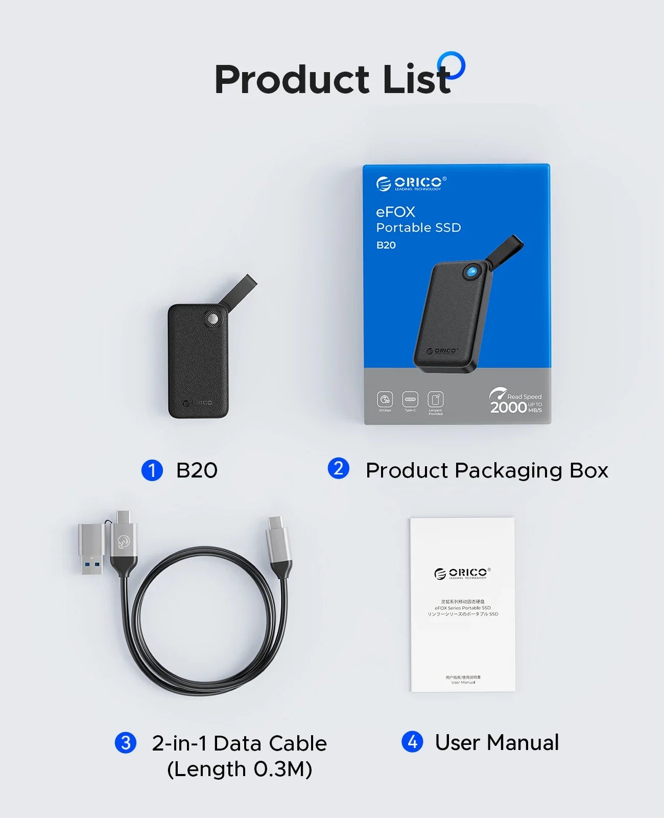 1TB External SSD – USB 3.2 Gen 2x2 Portable Drive with 2-in-1 USB-C Cable, 2000MB/s