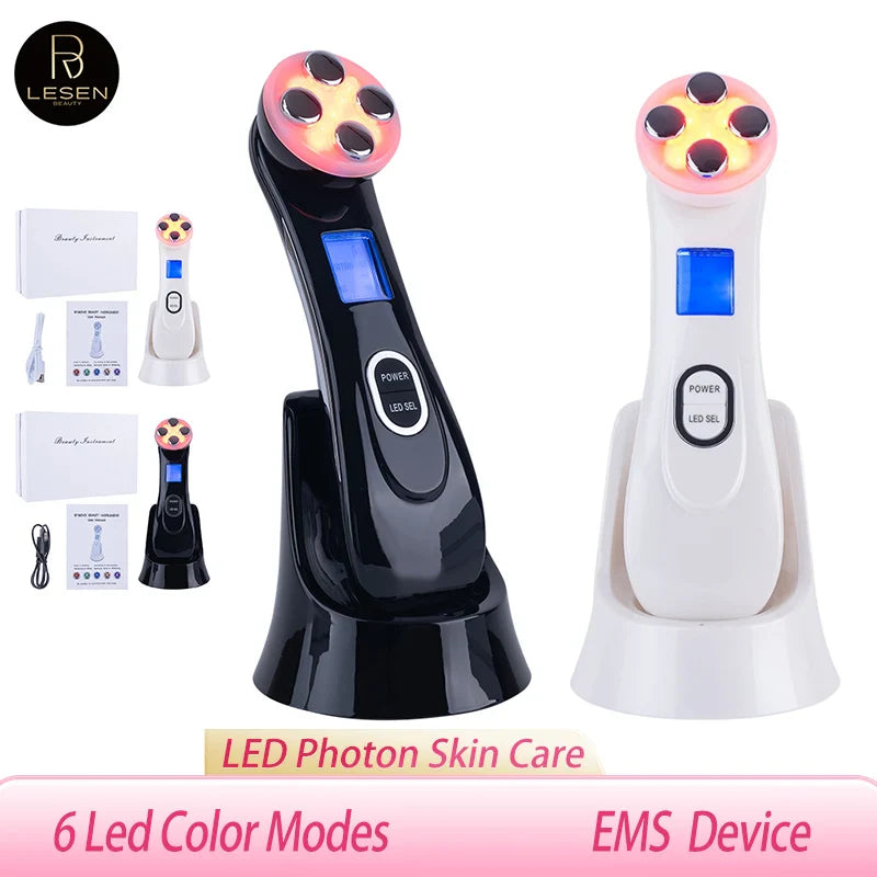 Microcurrent LED Facial Device with 6 Light Modes in Black with Box