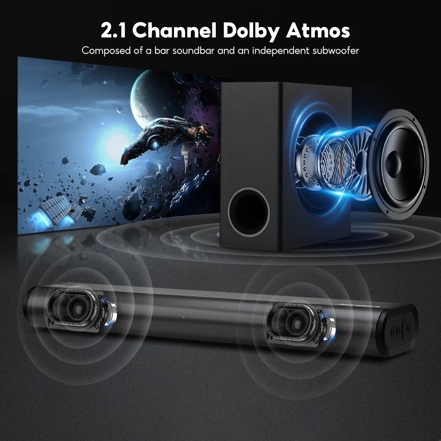 2.1 Bluetooth Soundbar with Subwoofer and HDMI Input