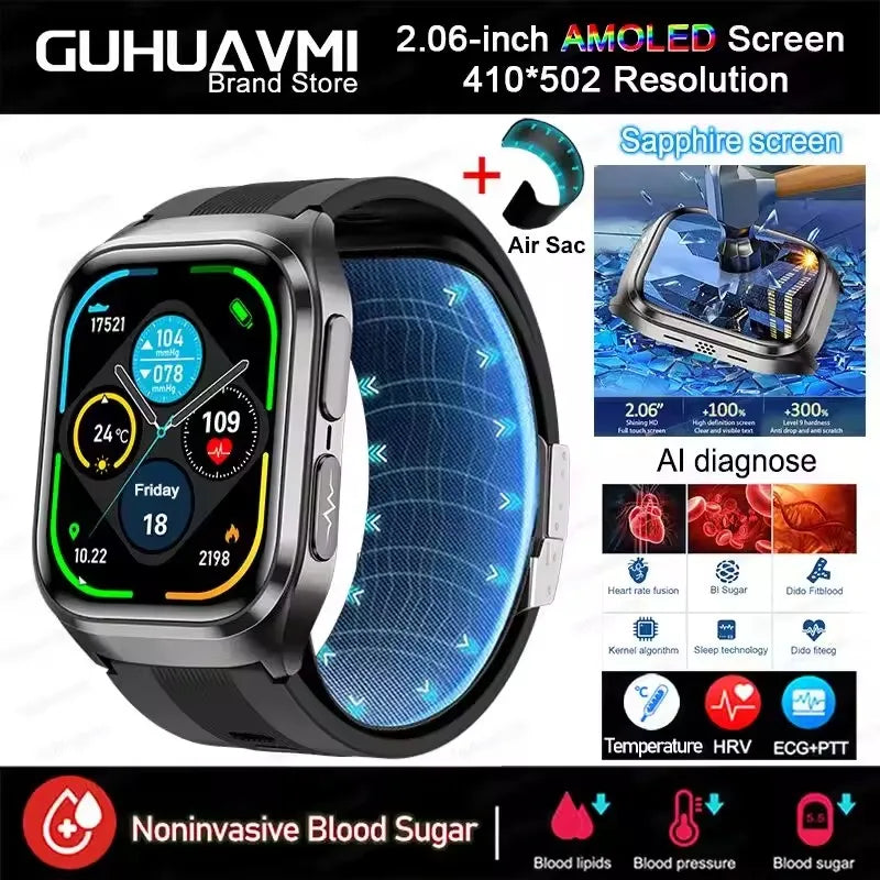 2.06" AMOLED Smartwatch with ECG, Uric Acid & Lipid Monitoring – NFC Enabled