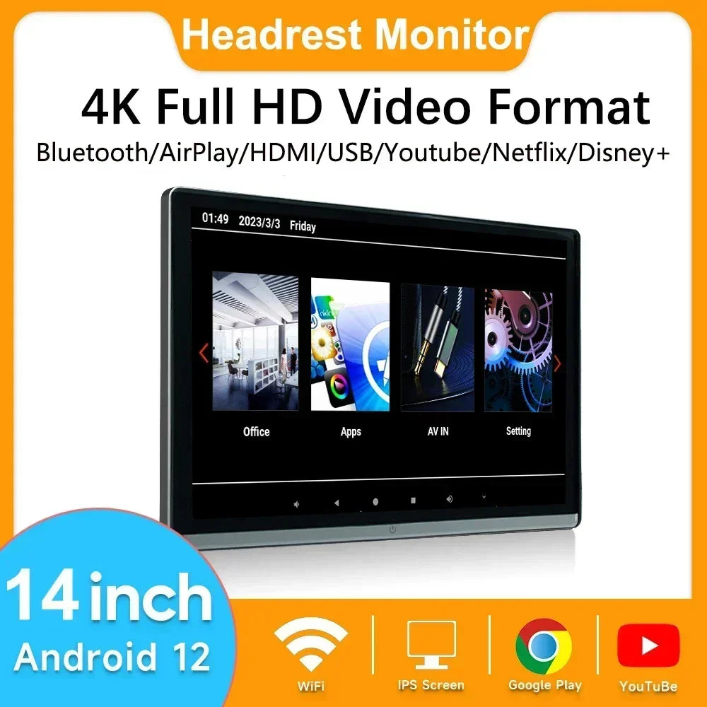 13.3" Touchscreen Car Monitor with WiFi and Bluetooth