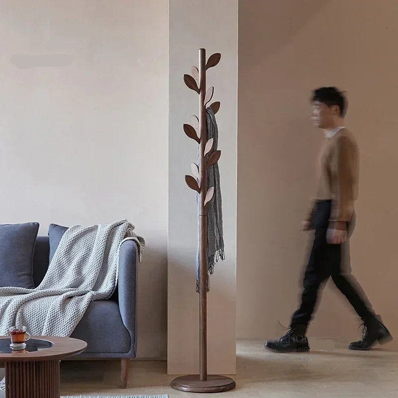 Solid Wood Floor Standing Coat Rack Modern Clothes Hanger for Bedroom or Living Room