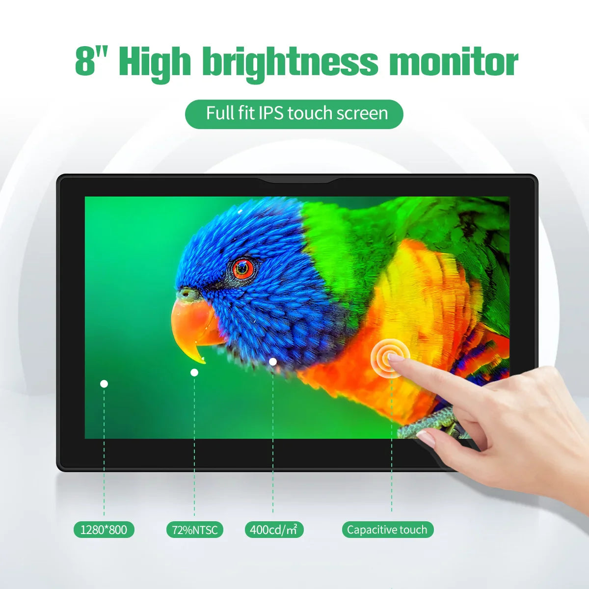 Portable 8" IPS HDMI Monitor with Touchscreen & Dual Speakers – 1280x800