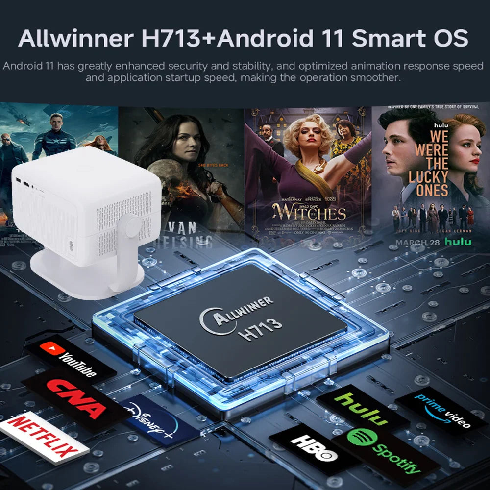 1080P Smart Projector with 150" Display and Android 11