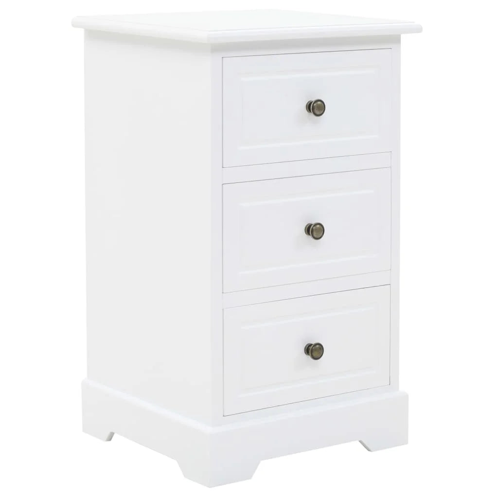 White 3-Drawer Bedside Table – Compact MDF & Pine Wood Bedroom Storage