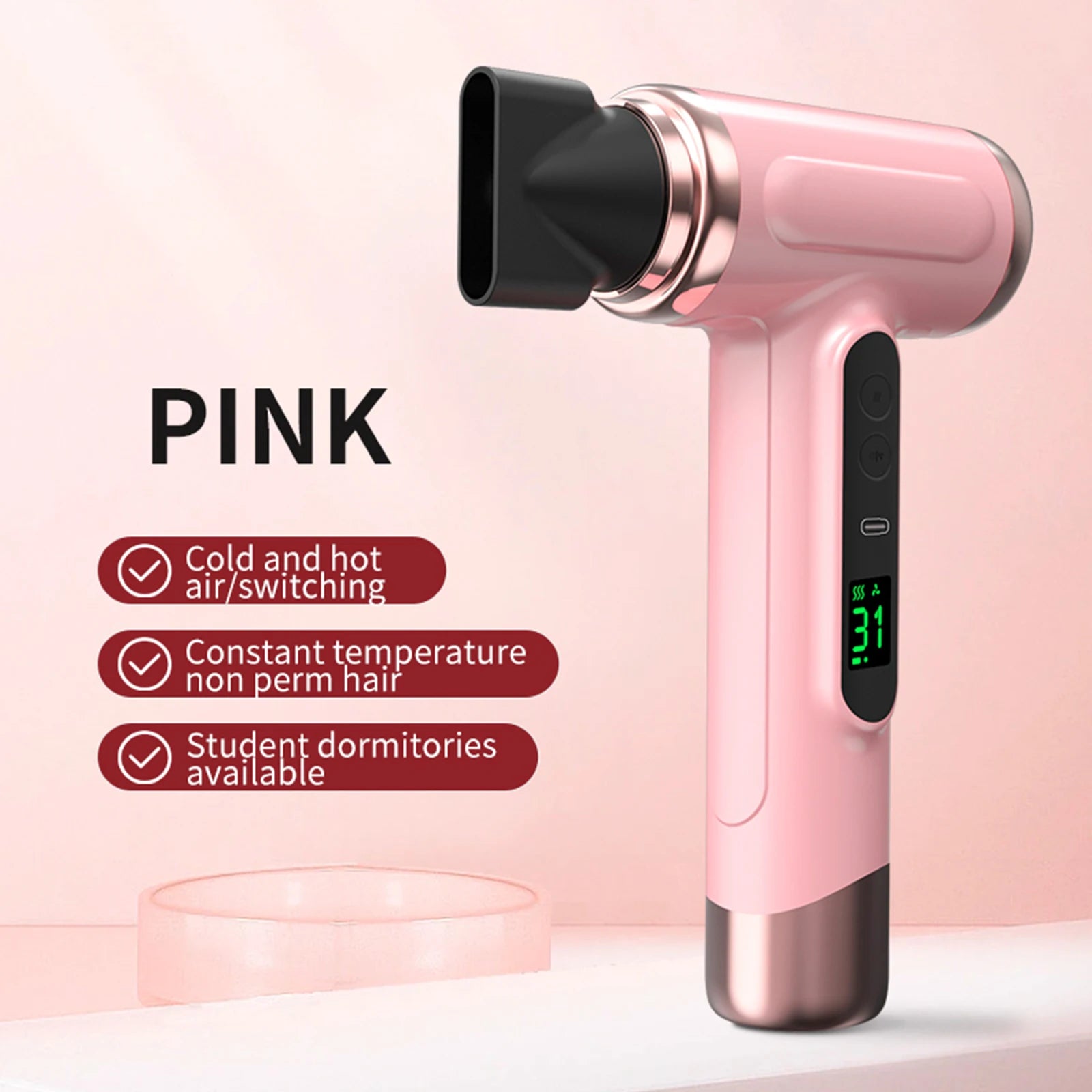 Cordless High-Speed Hair Dryer with Digital Display – Rechargeable & Lightweight for Home or Salon