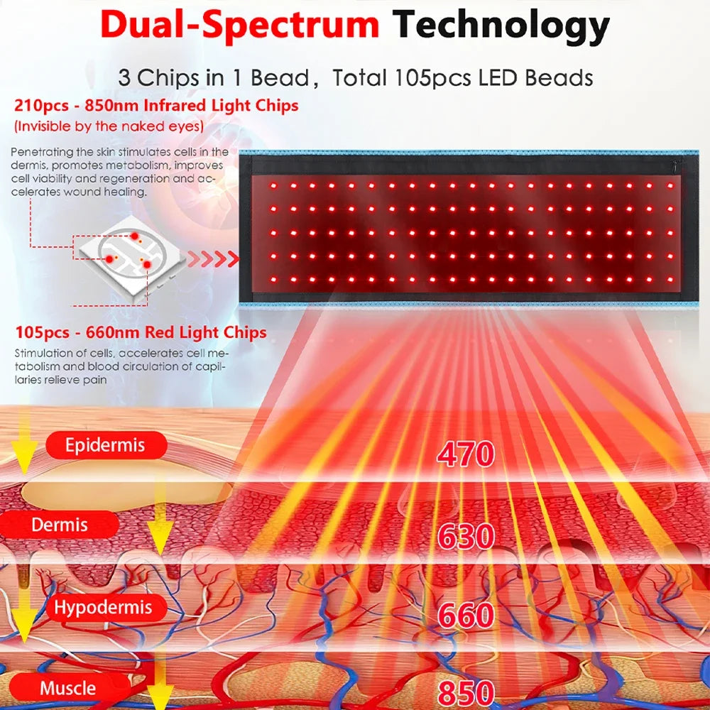 105 LED Red & Infrared Therapy Belt Portable Waist Wrap for Muscle & Joint Pain Relief