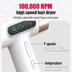 Rechargeable Travel Hair Dryer with LED Display, 3 Speed Modes & USB Type-C Charging