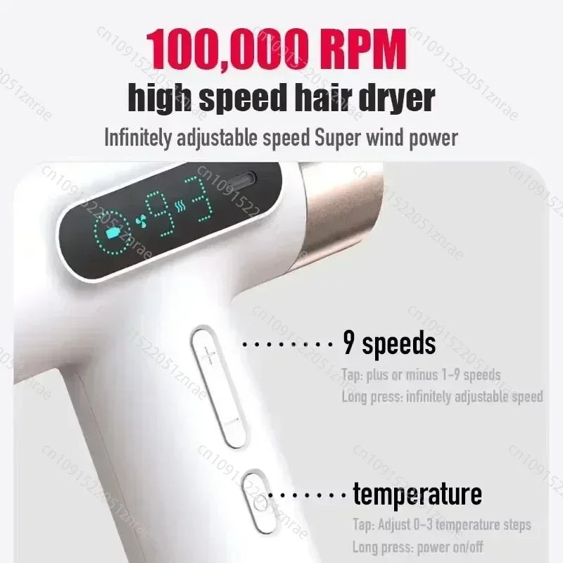 Rechargeable Travel Hair Dryer with LED Display, 3 Speed Modes & USB Type-C Charging