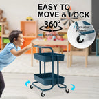 Portable 2-Tier Storage Trolley Cart – Swivel Organizer Shelf for Kitchen & Bathroom (Blue)