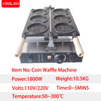 1800W Electric Coin Waffle Maker with Adjustable Thermostat