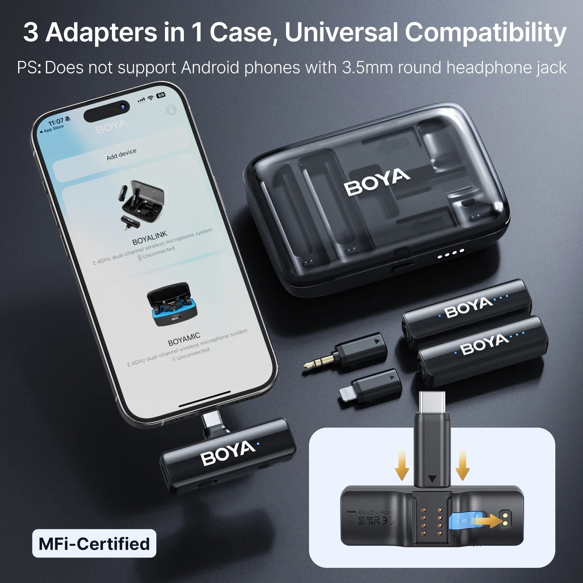 2.4GHz Wireless Lavalier Mic Set with Charging Case