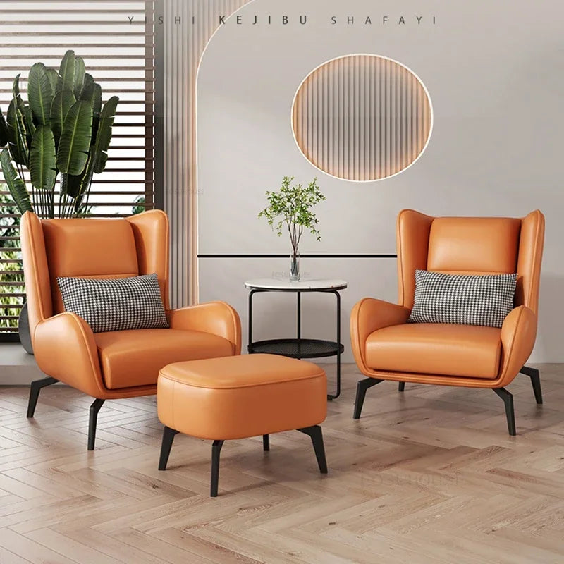 Italian Style Leisure Chair Fabric Recliner Sofa with Armrests, Minimalist Modern Home Furniture