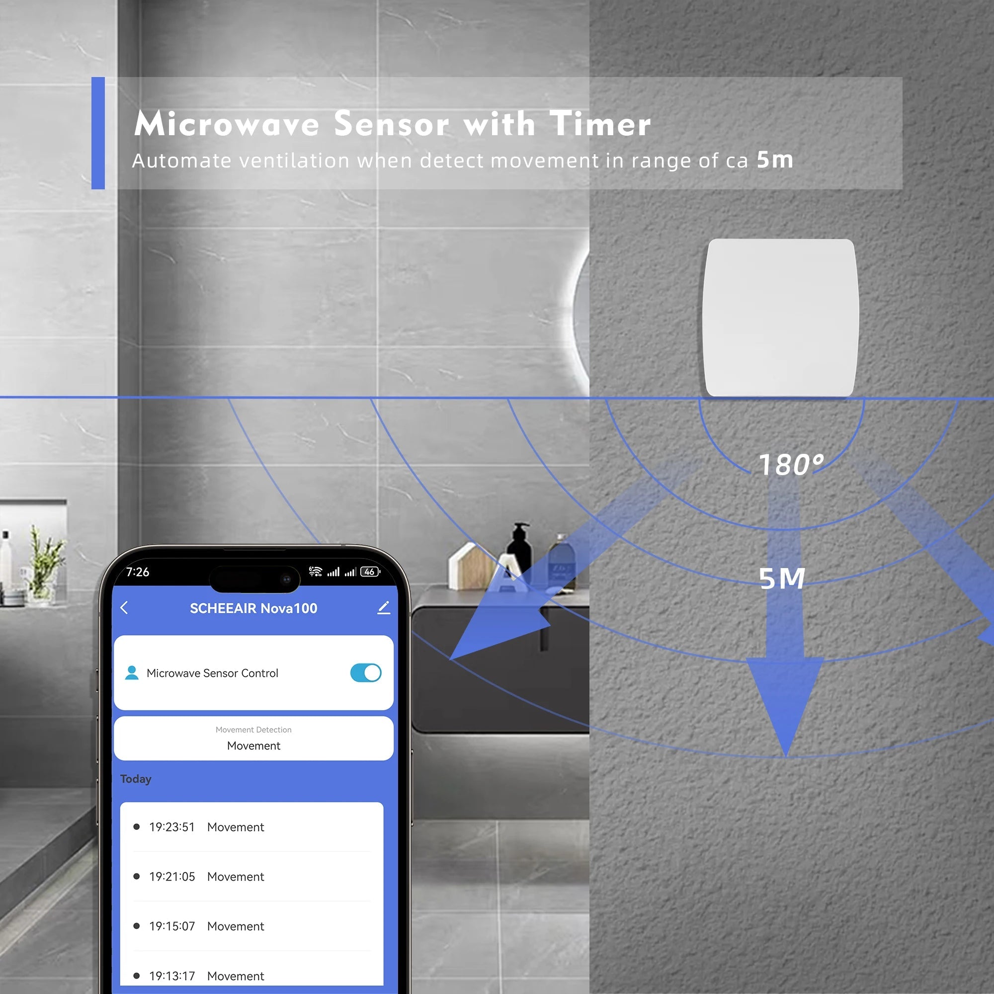 100mm Smart Bathroom Exhaust Fan with Wi-Fi, Humidity & Motion Sensors – 220–240V
