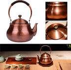 1.5L Copper Tea Kettle with Whistling Spout & PU Leather Handle – Gas, Induction, Electric