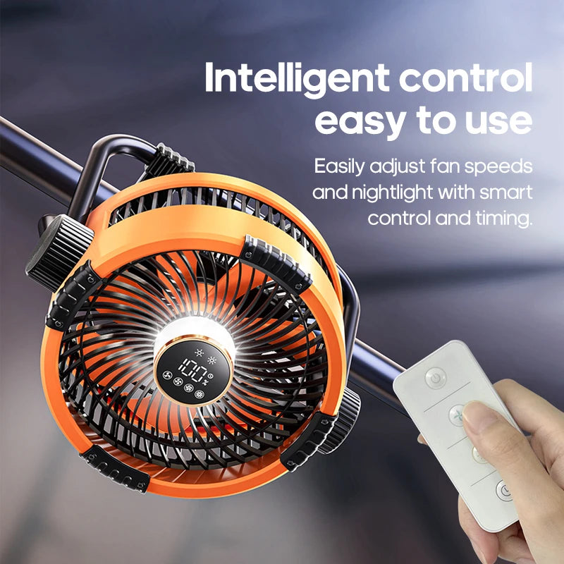 Rechargeable Outdoor Fan with LED Light, 4 Speeds & 20000mAh Battery