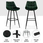 Set of 4 Modern Velvet Kitchen Counter Stools with Backrest & Footrest – Green