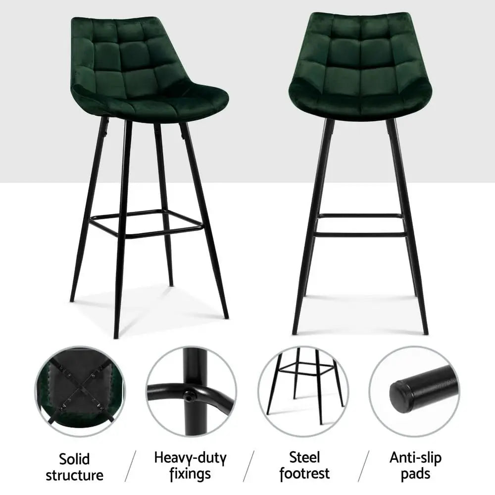 Set of 4 Modern Velvet Kitchen Counter Stools with Backrest & Footrest – Green