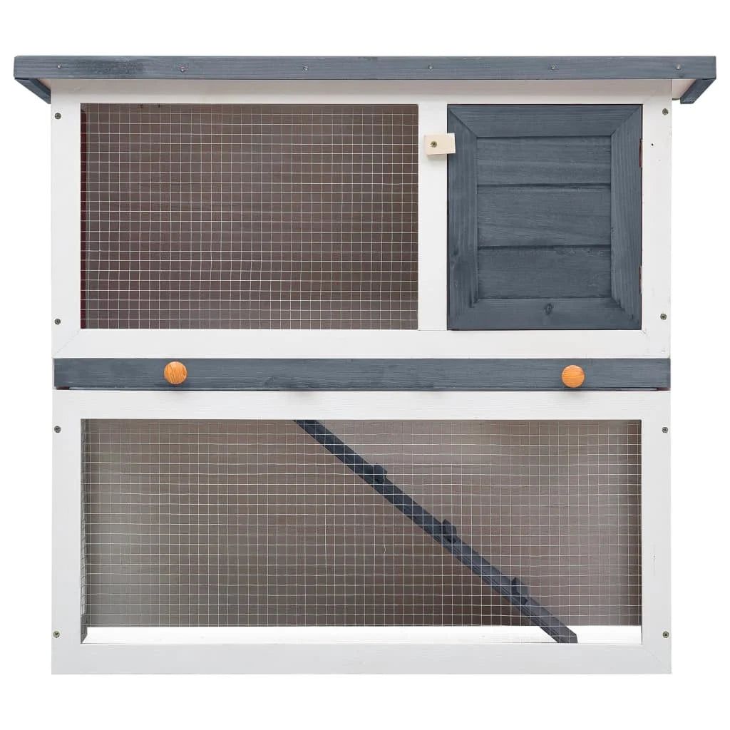 Wooden Outdoor Rabbit Hutch with Ramp & Pull-Out Tray – Grey 90x45x80cm
