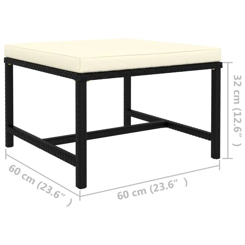 Modular PE Rattan Outdoor Ottoman with Removable Cushion – Black 60x60cm