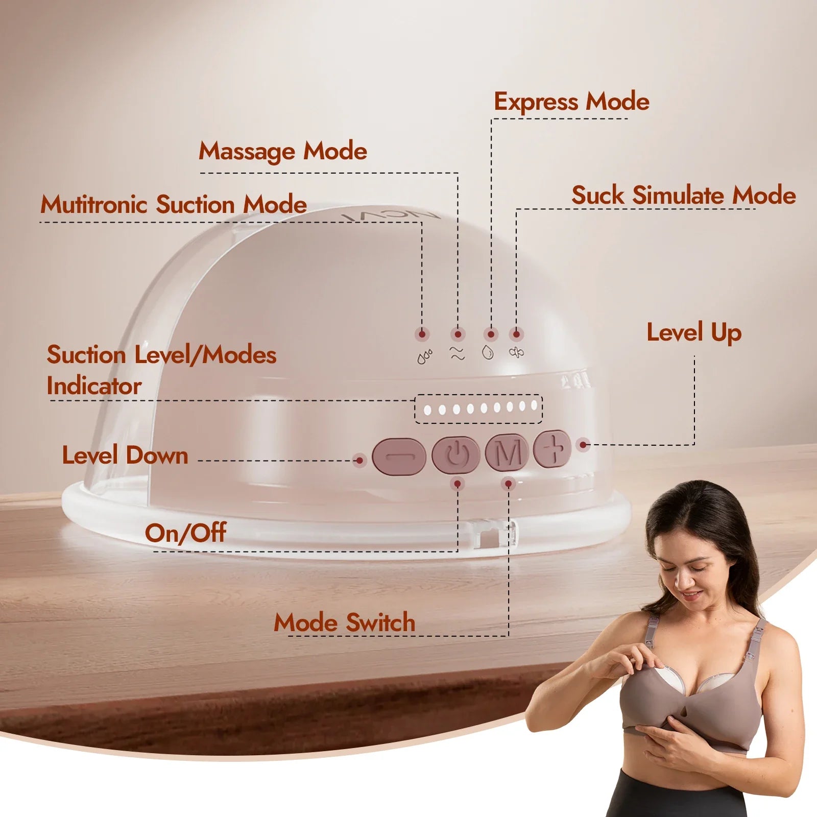 Portable Wearable Electric Breast Pump with 4 Modes