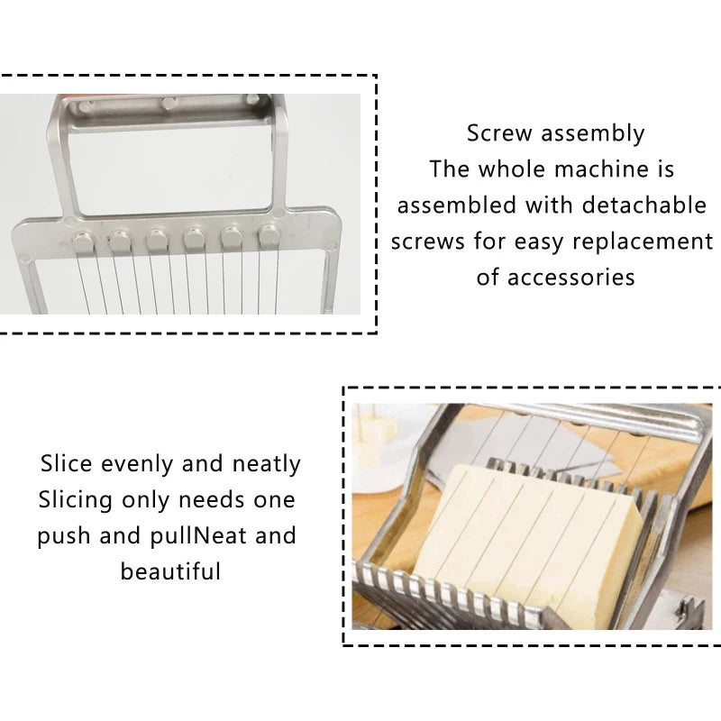 1cm Stainless Steel Wire Cheese Slicer Compact Aluminum Cutter for Soft Cheese & Sausages