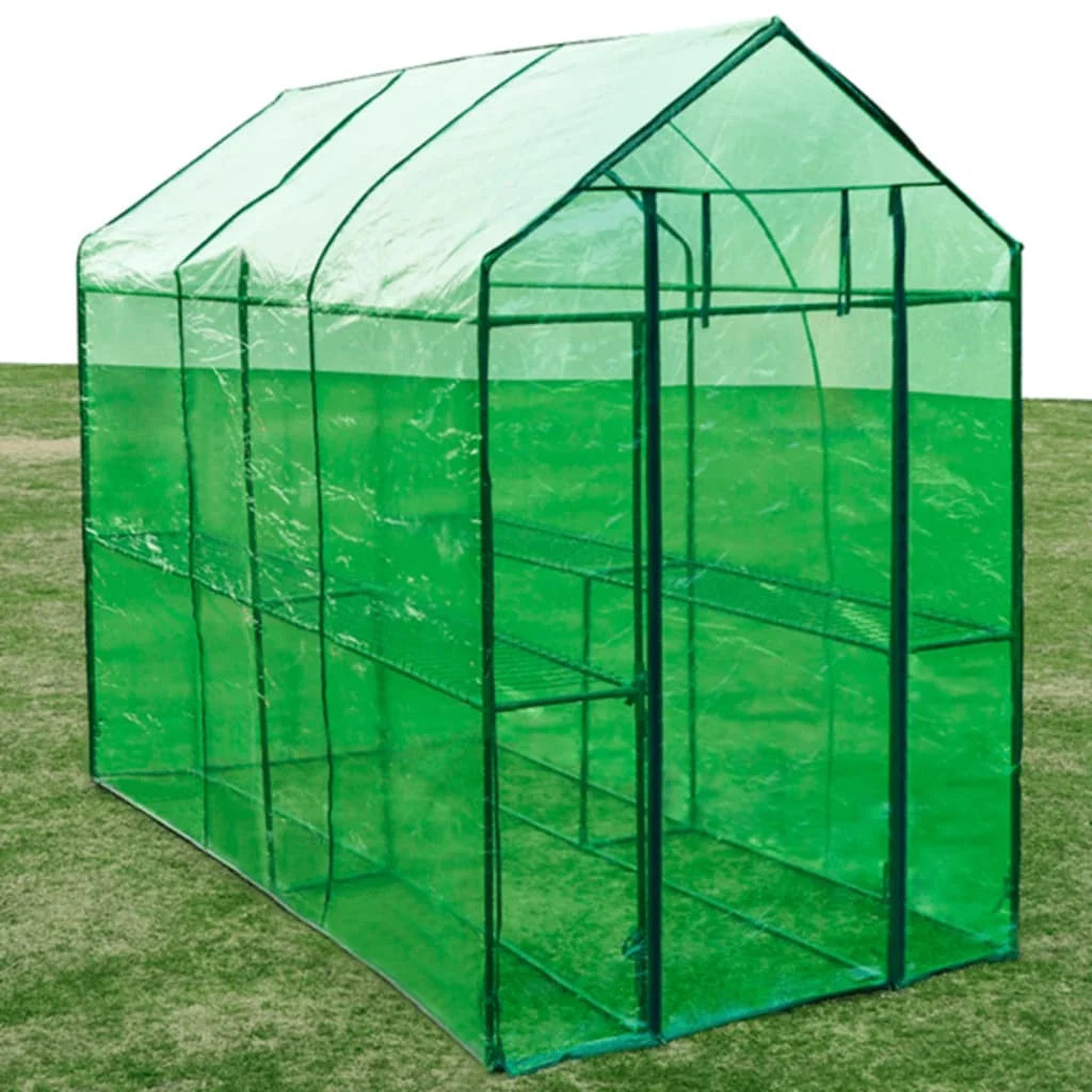 Heavy Duty Outdoor Greenhouse with Powder-Coated Steel Frame & 2 Shelves – 2.4m Long