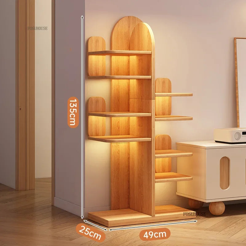 Modern Wooden Bookcase Rack Floor-Standing Multi-Layer Storage for Home or Office